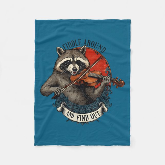 Fiddle Around And Find Out Music Raccoon Fiddle Fu Fleecefilt (Framsidan)