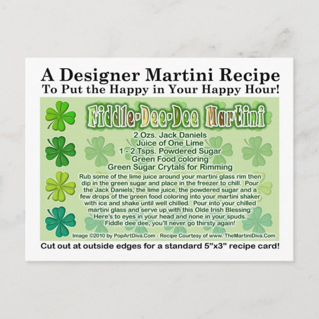 Fiddle Dee St. Patrick-Day Martini Card Vykort (Framsida)