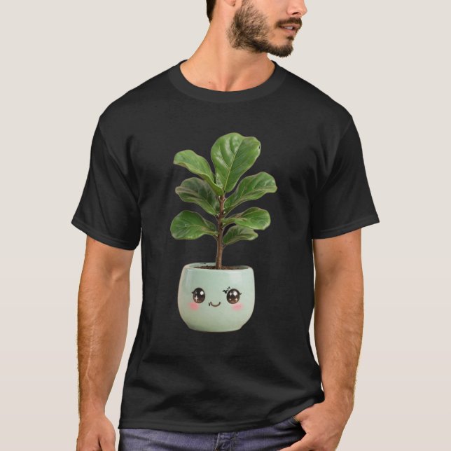 Fiddle-Leaf Fig Kawaii Inomhusväxt T-Shirt (Framsida)