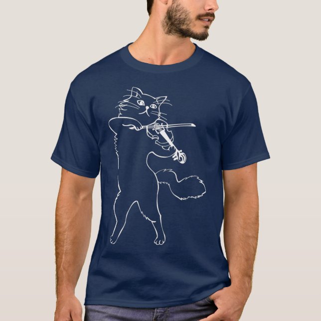 Fiddle Violin Cat Musician Instrument Band T Shirt (Framsida)