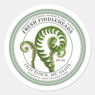 Fiddlehead Fern Vintage Skördeetikett Runt Klistermärke