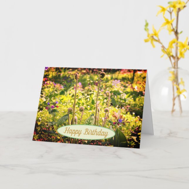 Fiddlehead och Flowers Birthday Kort (Gul blomma)