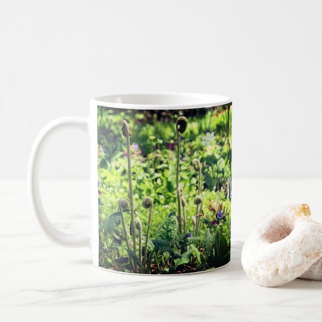 Fiddlehead- och Flowers-Personlig Kaffemugg (Med munk)