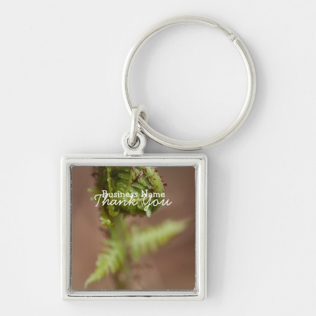 Fiddleheadmakro; Befordrings- Fyrkantig Silverfärgad Nyckelring (Framsidan)