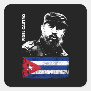 Fidel Castro Cuba Revolution Cuban Flagga Fyrkantigt Klistermärke