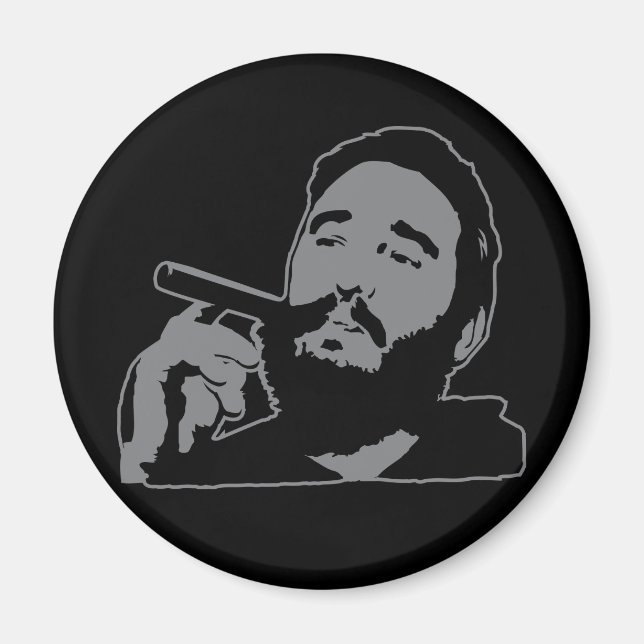 Fidel Castro med Cigar Porträtt Magnet (Framsidan)