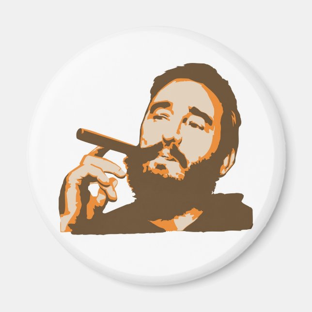 Fidel Castro med Cigar Porträtt Magnet (Framsidan)