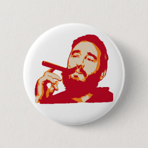 Fidel Castro med cigarrporträtt knäppas Knapp