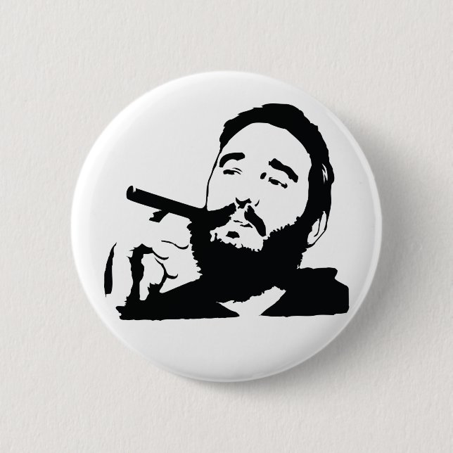 Fidel Castro med cigarrporträtt knäppas Knapp (Framsida)
