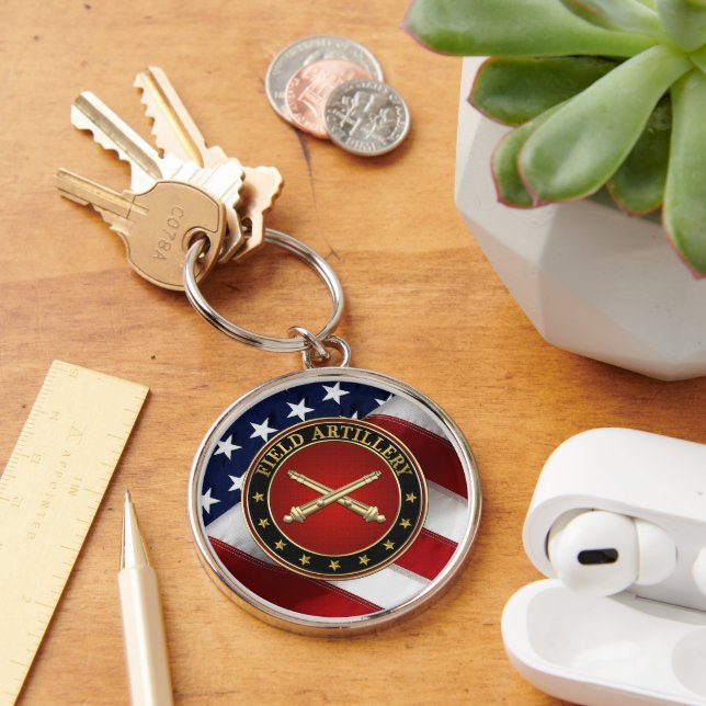 Field Artillery Branch Insignia Special Edition Rund Silverfärgad Nyckelring (Skrivbord)