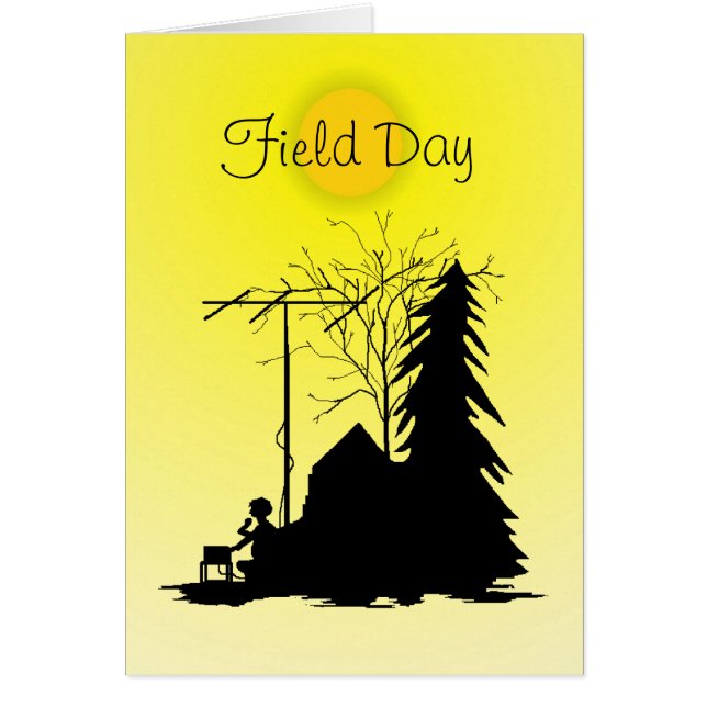Field Day Ham Radio Siluettkort Med Sol Hälsningskort (Framsidan)