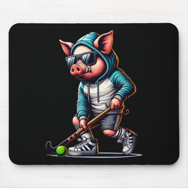 Field Hockey Pig In Hoodie With Sungles Stick  Musmatta (Framsidan)