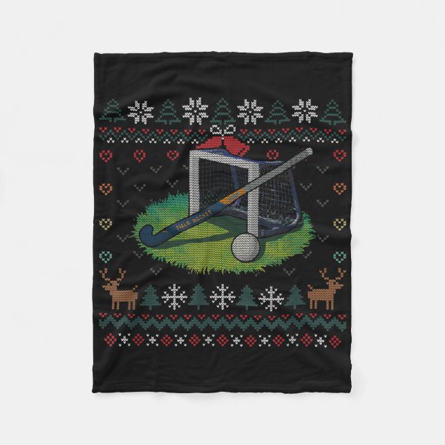 Field Hockey Ugly Christmas Sweater Ll Sports Play Fleecefilt (Framsidan)