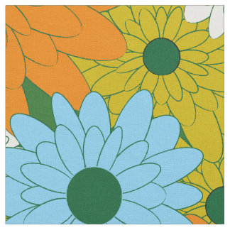 Field of Flowers Green Retro Print Tyg