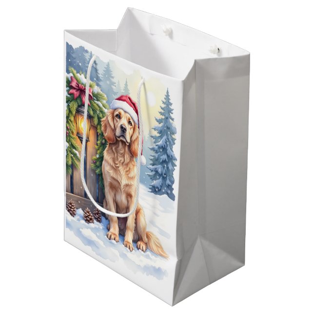 Field Spaniel Snowy Fence Santa Hat Christmas Art (Framsidan Vinklad)