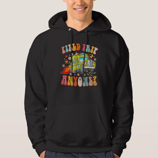Field Trip Anyone Groovy School Bus Driver Yellow  Hoodie (Framsida)