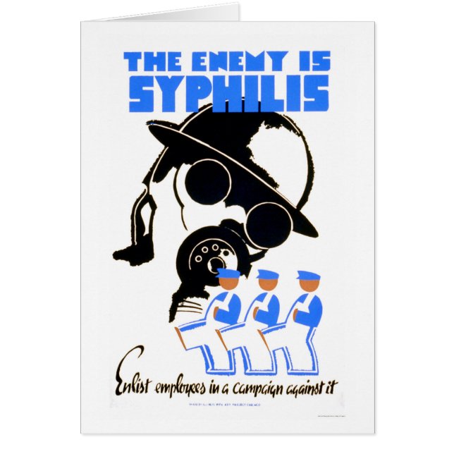 Fienden är Syphilis 1938 WPA Hälsningskort (Framsidan)