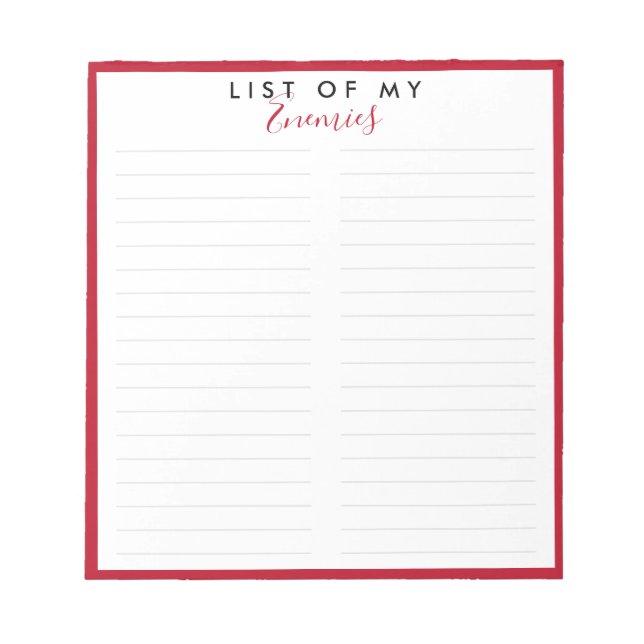 Fienden List Elegant Red Border Funy Joke Anteckningsblock (Framsida)