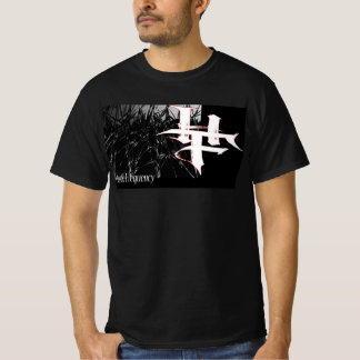 Fientlig frekvens åt sidan över grått rutnät t shirt