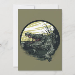 Fierce Alligator Swamp Illustration Art Julkort