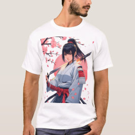 Fierce Anime Samurai Girl Katana |Japanska Warrior T Shirt