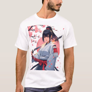 Fierce Anime Samurai Girl Katana |Japanska Warrior T Shirt