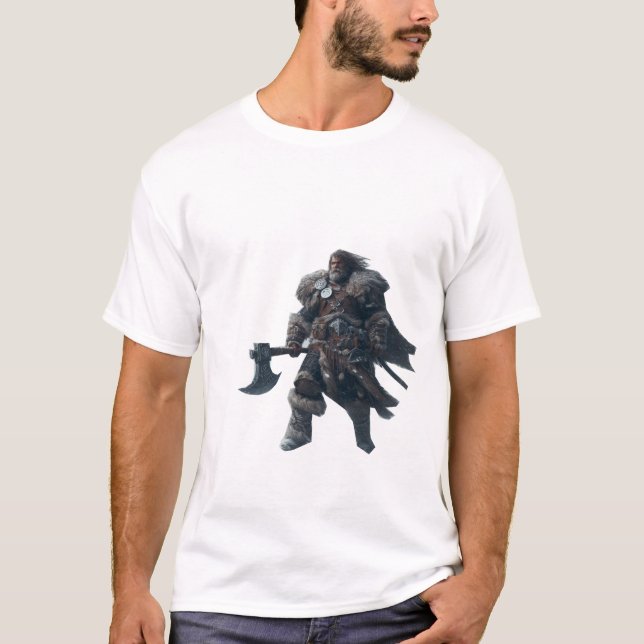 Fierce Barbarian Warrior med antika Ax T Shirt (Framsida)