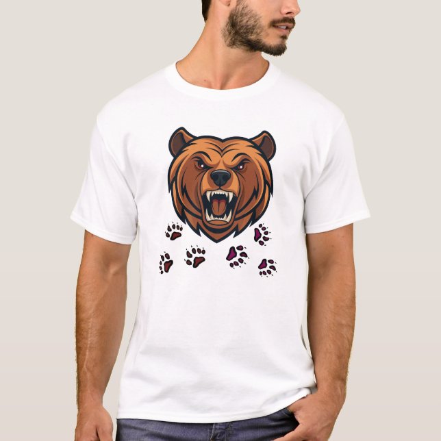 Fierce Bear Head Roaring Mascot Graphic Tee (Framsida)