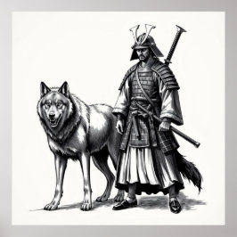 Fierce Bond: Samurai och Varg Charcol Art. Poster