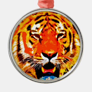 Fierce Bright Orange Sibiian Tiger Julgransprydnad Metall