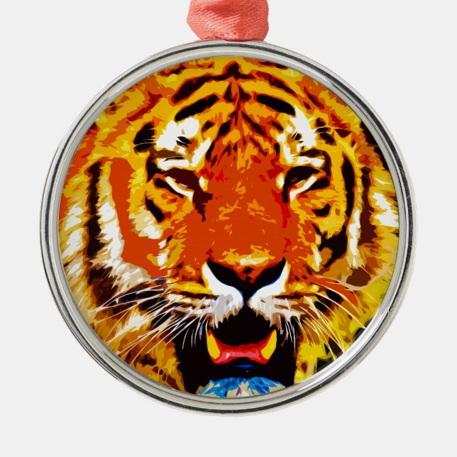 Fierce Bright Orange Sibiian Tiger Julgransprydnad Metall (Framsidan)