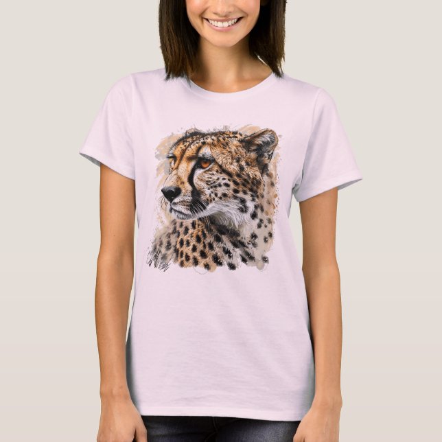 Fierce Cheetah Skriv ut kvinnans grafikté T Shirt (Framsida)