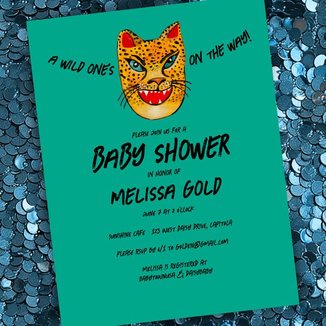 Fierce Cheetah Vild 1 Cute BABY SHOWER ANPASSNINGS Inbjudan Vykort (Fierce Cheetah Wild One Cute BABY SHOWER CUSTOM Invitation Postcard
)