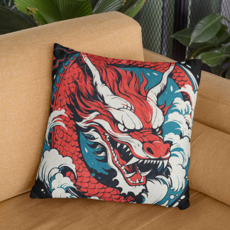 Fierce Chinese eller Japanska Dragon Kudde