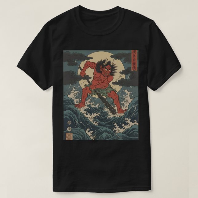 Fierce Demon Warrior - Japansk Klubb av Oni T Shirt (Design framsida)