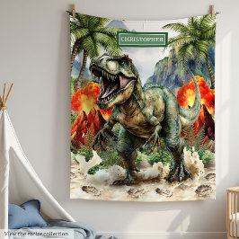 Fierce Dinosaur Birthday Blanket Custom Name Boy Fleecefilt