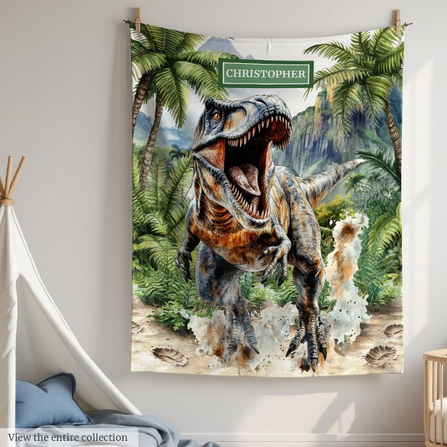 Fierce Dinosaur Blanket Personlig med Boy Namn Fleecefilt (Fierce Dinosaur Blanket Personalized with Boy Name)