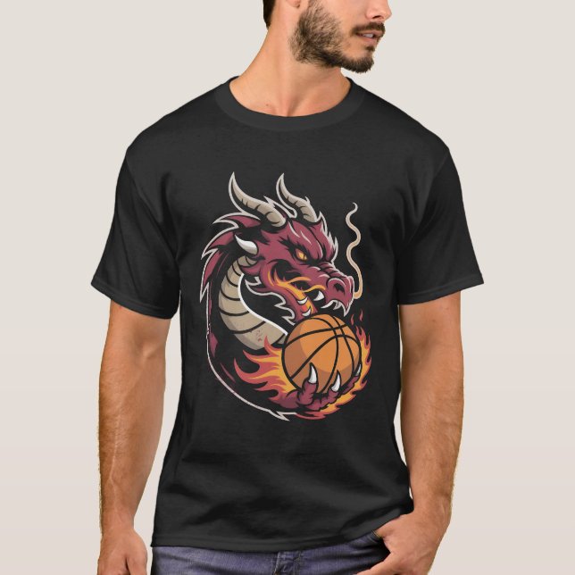 Fierce Dragon Basketball Mascot Sports Team Spirit T Shirt (Framsida)