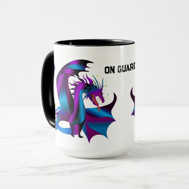 Fierce Dragon Black Blue Lila On Guard Roligt Mugg (Framsida vänster)