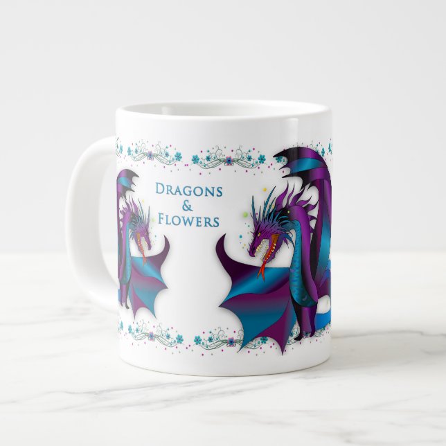 Fierce Dragon Flowers Feminine Mystical Namn Jumbo Mugg (Framsida vänster)