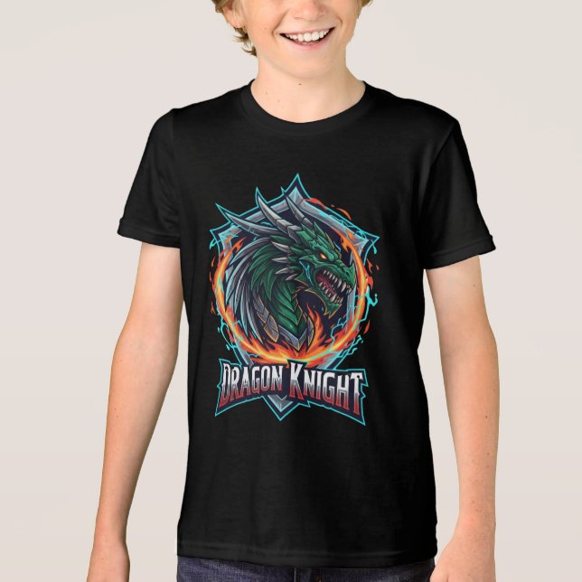 Fierce Dragon Knight Fantasy Gaming Armor Kids T Shirt (Framsida)