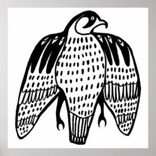 Fierce Falcon svart linje teckning på vitt Poster