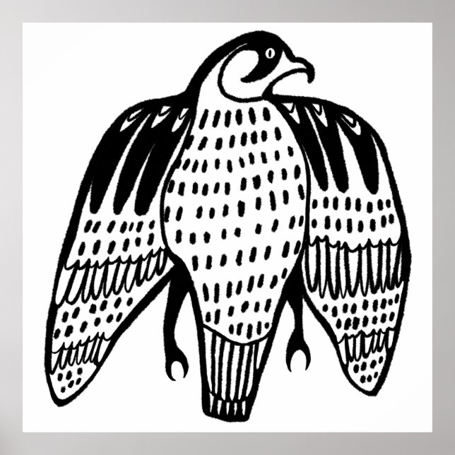 Fierce Falcon svart linje teckning på vitt Poster (Framsidan)