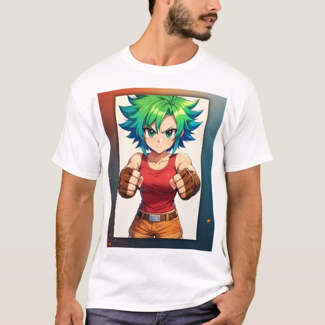 Fierce Fighter Girl – Anime Warrior Art T Shirt (Framsida)