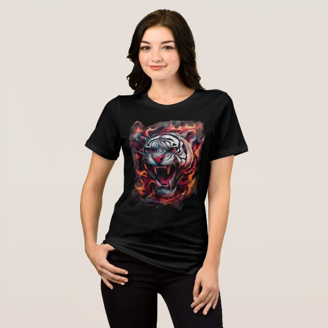 Fierce Flaming Tiger Art Print T Shirt (Framsida Full)