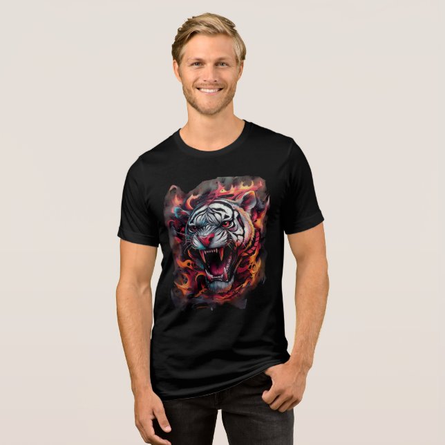 Fierce Flaming Tiger Art Print T Shirt (Framsida Full)