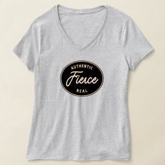 Fierce Gift, Kvinnor i V-Nacke T-Shirt, grått T Shirt