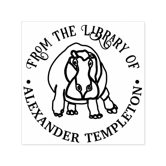 Fierce Hippopotamus Line Art Bibliotek Bok Namn Självfärgande Stämpel (Design)