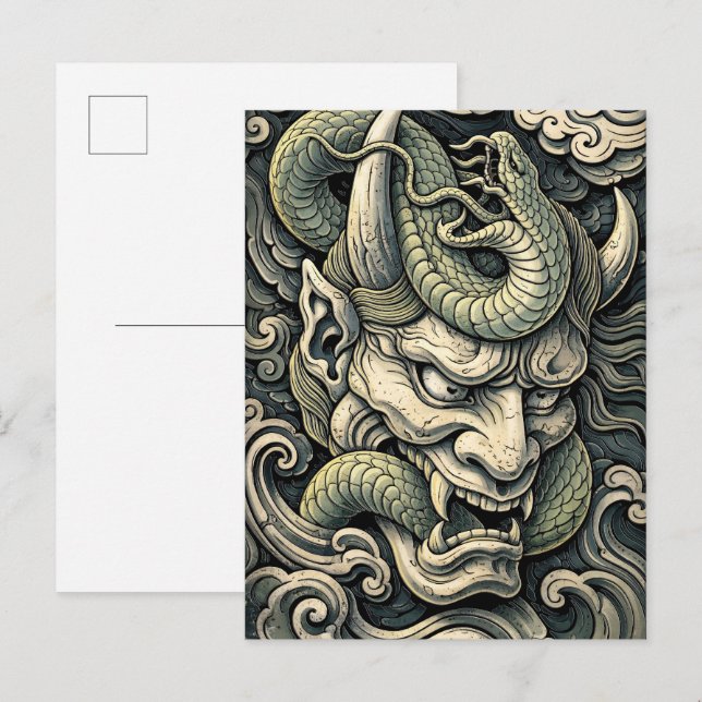 Fierce Horned Demon Serpent Storm Pop Art Vykort (Fram/baksida)