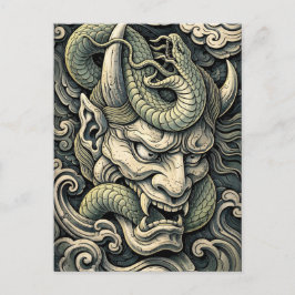 Fierce Horned Demon Serpent Storm Pop Art Vykort